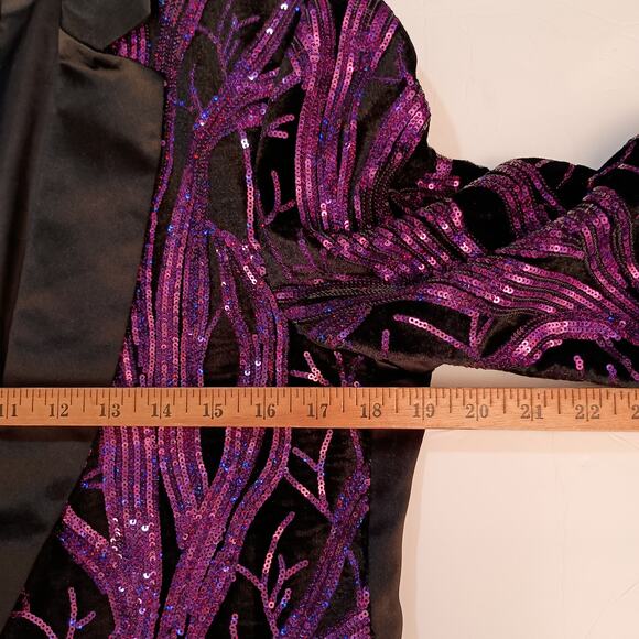 Sequin and Part Velvet Party Blazer Black & Purple Size XS - Picture 6 of 9